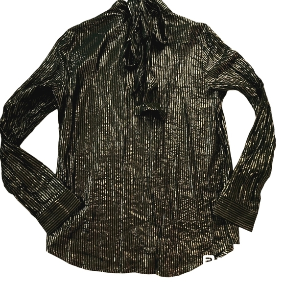 ASOS Design Gold and Black Tie Bow Neck Blouse sz L - Picture 5 of 7